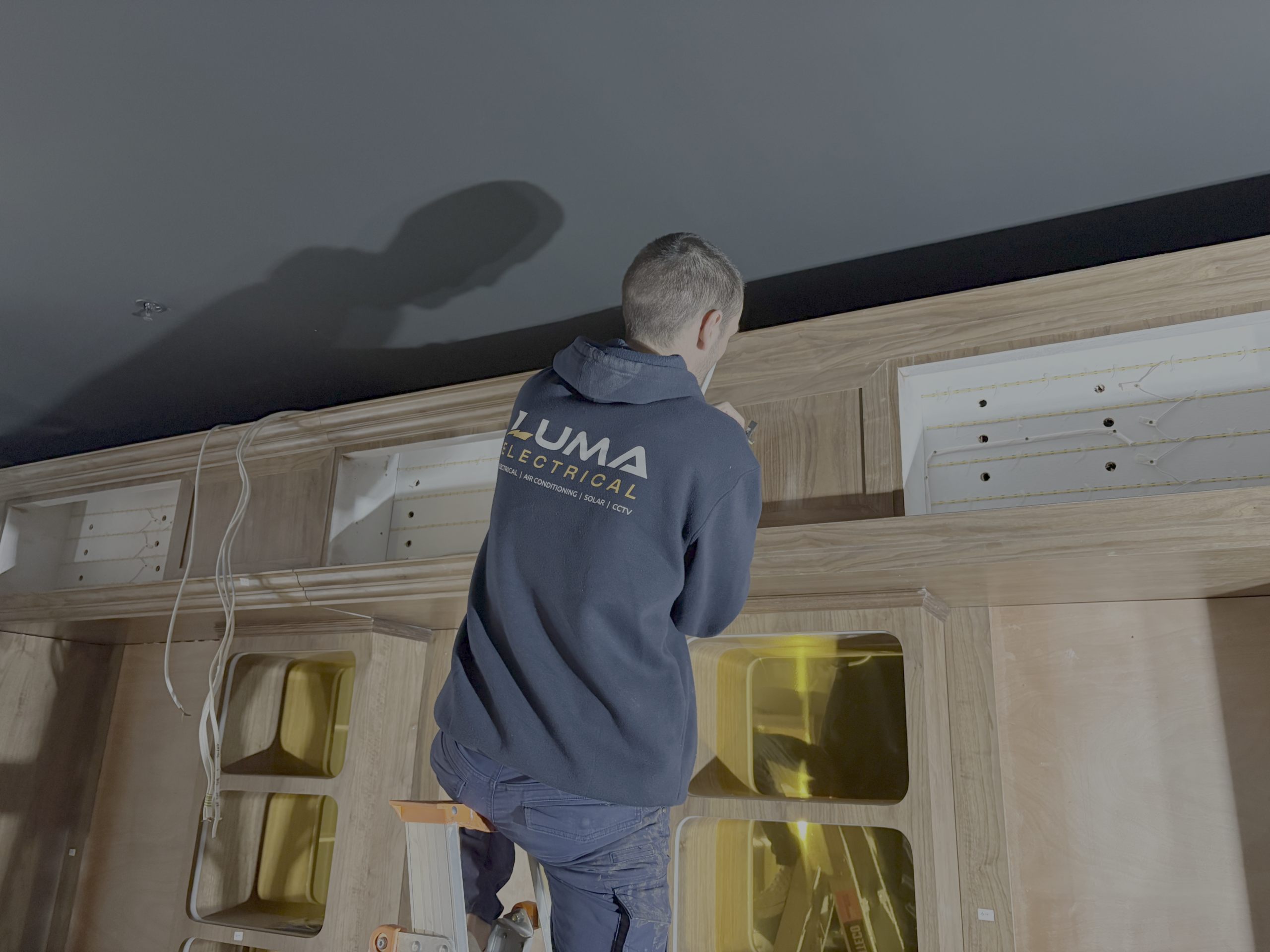 LED light strips being installed